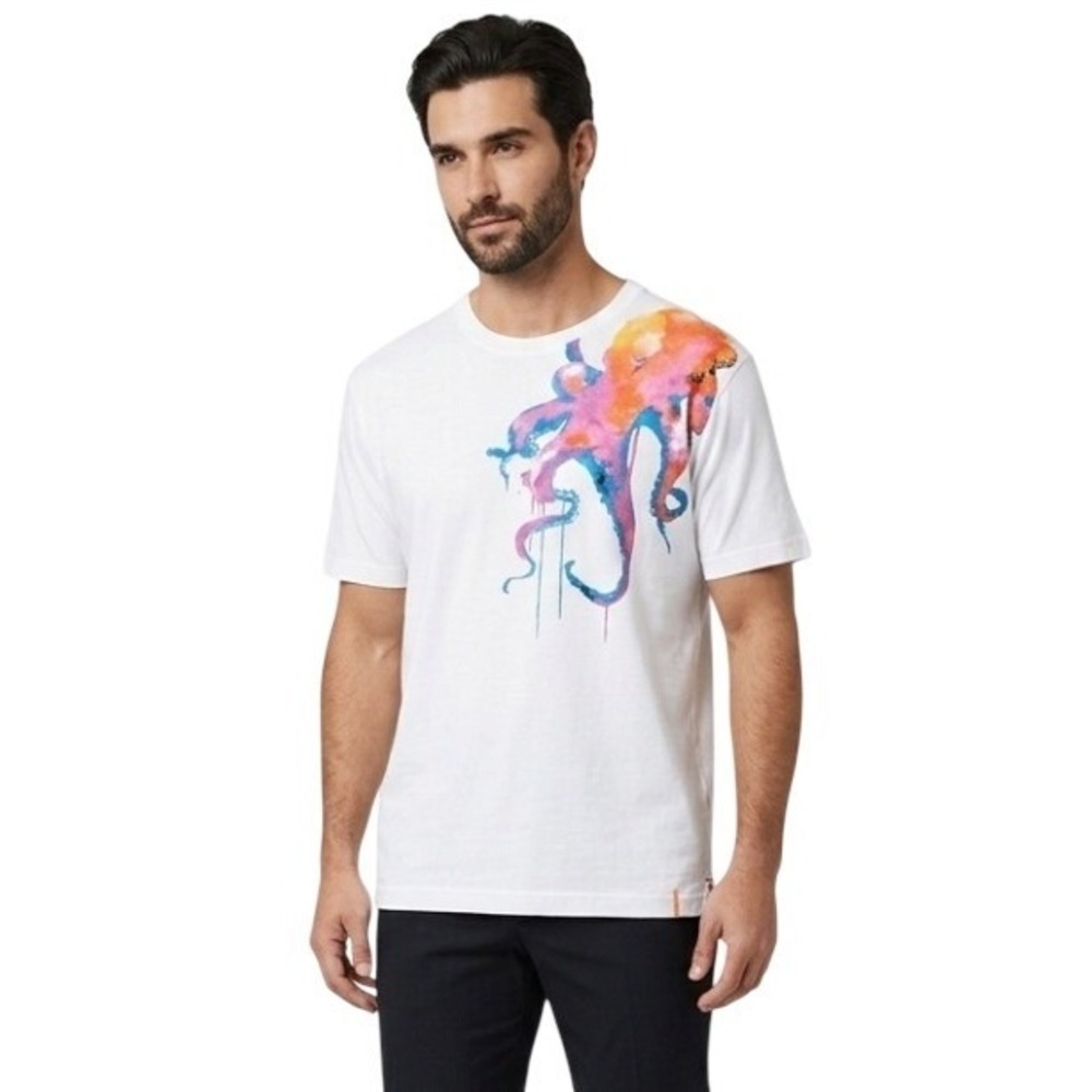 Robert Graham Shirt Men's XL White Octopus Ocean Art Graphic Tee Sea Life Casual